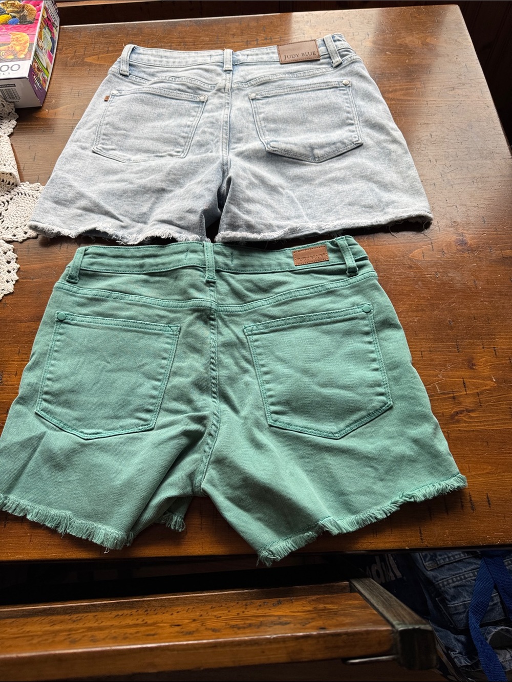 Light Wash and Mint Green Denim Cutoff Shorts - 2 Pack by Judy Blue size L - Picture 4 of 9